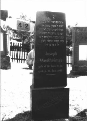 Grabstein 42 (Index: 100105209) Material: polierter Granit Zustand: sehr gut Maße HxBxT: 136x41x13 cm Beschreibung: Stele mit Postament Symbolik: Palmzweig auf Postament: Grabstein 42