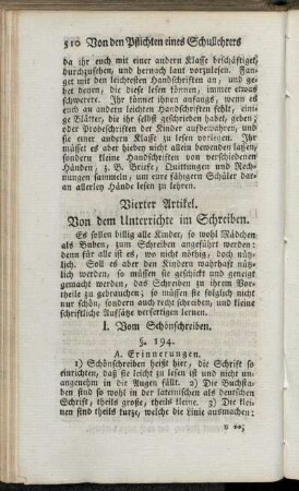 Vierter Artikel. Von dem Unterrichte im Schreiben