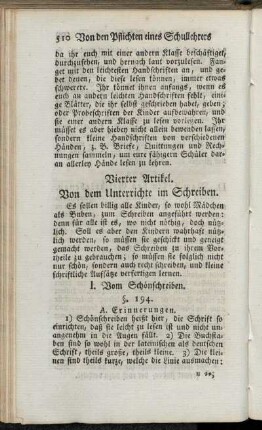 Vierter Artikel. Von dem Unterrichte im Schreiben