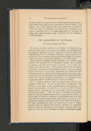 Aborigines of Australia: Edward Greville, Esq.