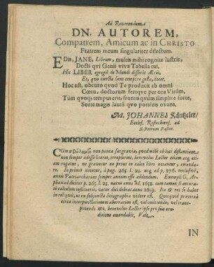 Ad Reverendum Dn. Autorem ...