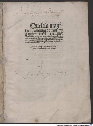 Quaestio de salvatione Aristotelis : mit Gedicht auf den Autor 'Livida ne timeas ...' (Walther, Initia 10372) und 'Te decet eterne ...'