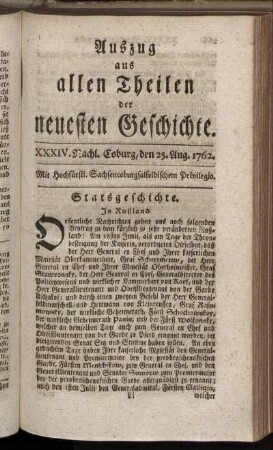 XXXIV. Nachl. Coburg, den 25. Aug. 1762.