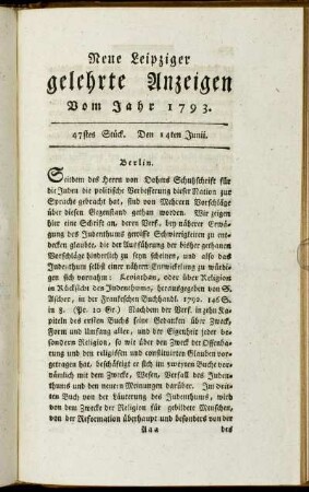 47stes Stück. Den 14ten Junii.