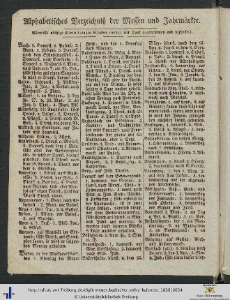Alphabetisches Verzeichniß der Messen und Jahrmärkte.