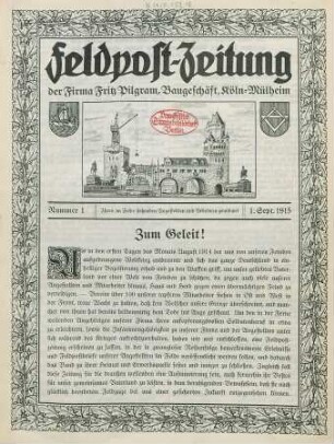 1.1915: Feldpost-Zeitung der Firma Fritz Pilgram, Baugeschäft, Köln-Mülheim