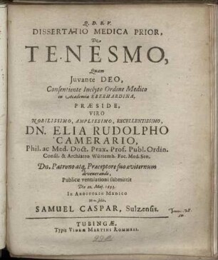 Dissertatio Medica Prior, De Tenesmo