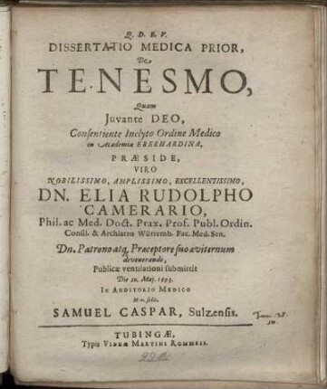 Dissertatio Medica Prior, De Tenesmo