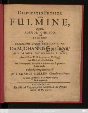 Disputatio Physica De Fulmine