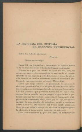 La Reforma del Sistema de Elección Presidencial