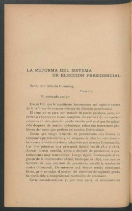 La Reforma del Sistema de Elección Presidencial