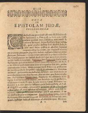 Notae in Epistolam Judae Prolegomena.