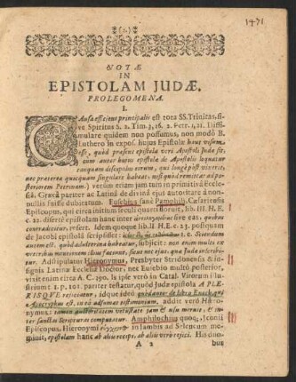 Notae in Epistolam Judae Prolegomena.