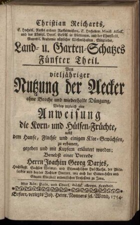 Theil 5: Christian Reicharts, E. Hochedl. Raths andern Rathsmeisters ... Land- u. Garten-Schatzes Fünfter Theil.