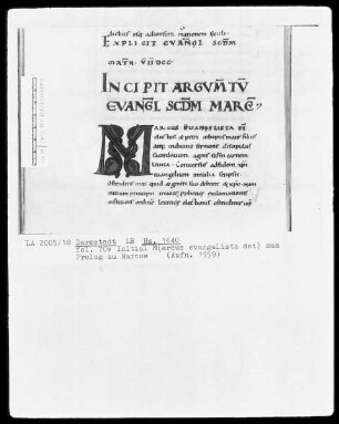Evangeliar mit Capitulare der Äbtissin Hitda — Initiale M(arcus evangelista), Folio 70verso