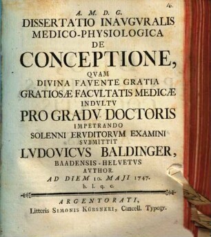 Dissertatio Inavgvralis Medico-Physiologica De Conceptione