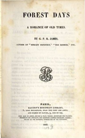 Works in Baudry's Edition, 27. Forest Days : A Romance of old times