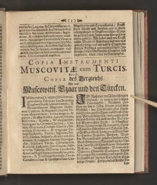 Copia Instrumenti Muscovitae cum Turcis. Das ist: Copia ...