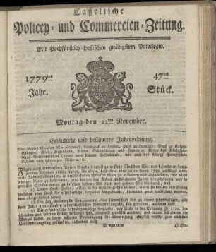 47tes Stueck, Montag den 22ten November. 1779