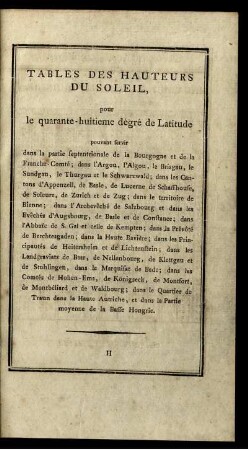 Tables des Hauteurs du Soleil, puor le quarante-huitieme dégré de Latitude...