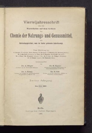 2.1887: Vierteljahresschrift über die Fortschritte auf dem Gebiete der Chemie der Nahrungs- und Genußmittel, der Gebrauchsgegenstände sowie der hierher gehörenden Industriezweige