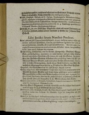 Libri Juridici futuris Nundinis Prodituri.