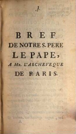 Bref de Notre S. Pere le Pape à Mr. l'Archeveque de Paris