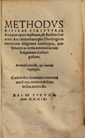 Methodus Divinae Scripturae Loca praecipua explicans