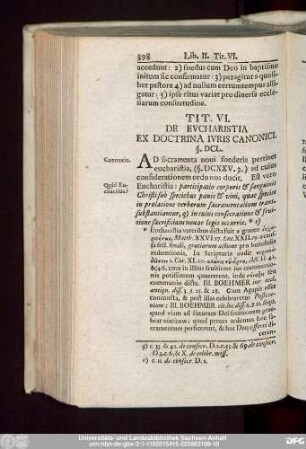 Tit. VI. De Eucharistia Ex Doctrina Iuris Canonici.