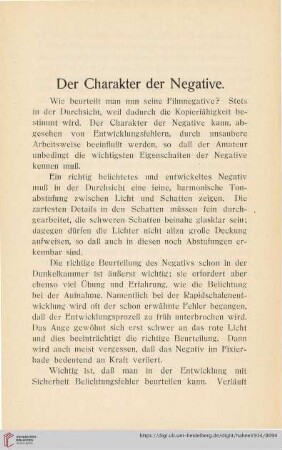 Der Charakter der Negative