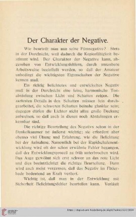 Der Charakter der Negative