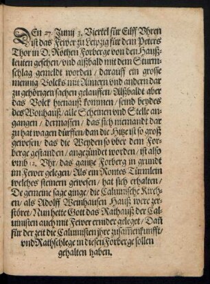 Den 27. Junii 3. Viertel für Eilff Uhren ist das Fewer zu Leipzig ...