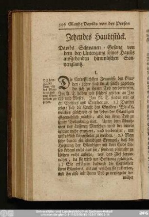 Zehendes Haubtstück. Davids Schwanen-Gesang von dem bey Untergang seines Hauses aufgehenden himmlischen Sonnenglantz.