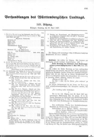 149. Sitzung, Stuttgart, 30.4.1927