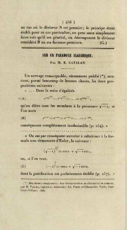 Sur un paradoxe algébrique.