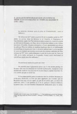II. Quelques Remarques Sur Les Sciences Médicales Ottomanes Au Temps De Mehmed II (1451-1481)