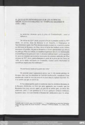 II. Quelques Remarques Sur Les Sciences Médicales Ottomanes Au Temps De Mehmed II (1451-1481)