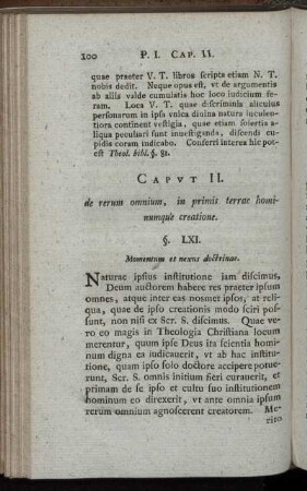 Caput II. de rerum omnium, in primis terrae hominumquè creatione.
