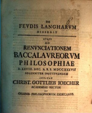 De fevdis Langharvm ... : disserit atque ad renunciationem Baccalaureorum Philisophiae ...
