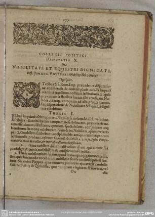 Disputatio X. De Nobilitate Et Equestri Dignitate