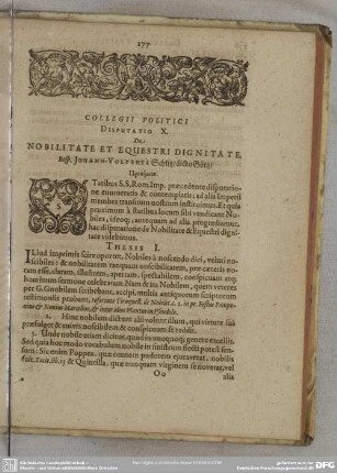 Disputatio X. De Nobilitate Et Equestri Dignitate