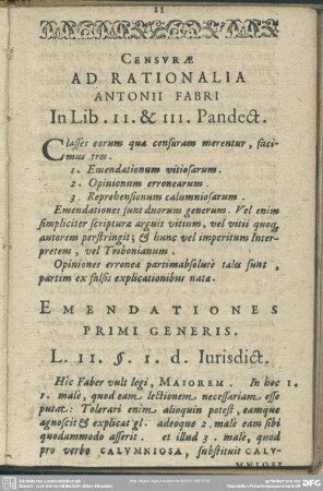 Emendationes Primi Generis