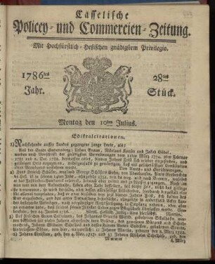 28tes Stueck, Montag den 10ten Julius. 1786