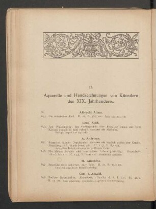 II. Aquarelle und Handzeichnungen von Künstlern des XIX. Jahrhunderts