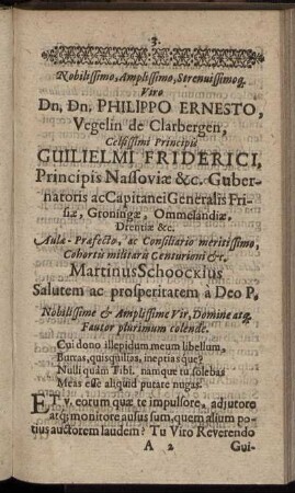 Nobilissimo ... Phiippo Ernesto , Vegelin de Clarbergen ... Guilielmi Friderici, Principis Nassoviae ...