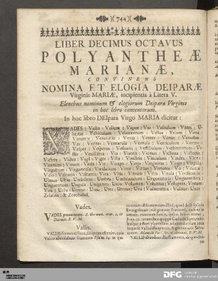 Liber Decimus Octavus [Litera V].