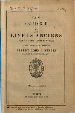 Catalog des antiquarischen Bücherlagers von Albert Cohn in Berlin, 119