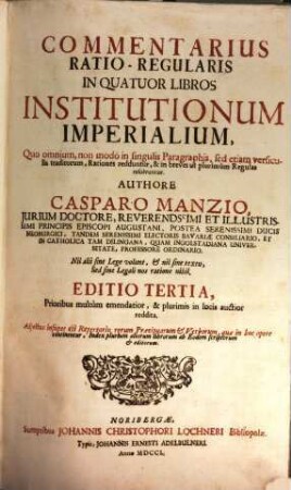 Commentarius ratio-regularis in quattuor libros Institutionum imperialium