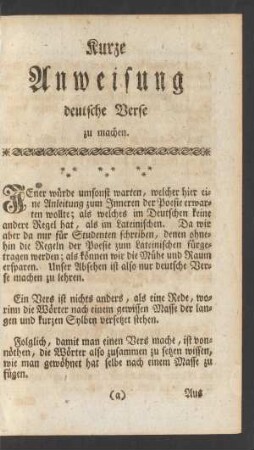 Kurze Anweisung deutsche Verse zu machen