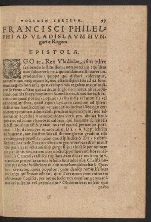 Francisci Philelphi Ad Vladislaum Hungariae Regem Epistola.